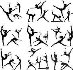 Gymnastics Girl Silhouettes Set – Sport Women Poses Black Isolated Vector Clipart