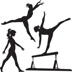Gymnastics Girl Silhouettes Set – Sport Women Poses Black Isolated Vector Clipart
