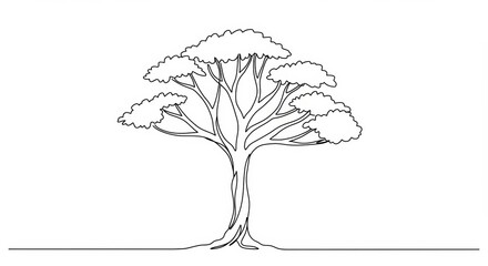 Elegant minimalist single line drawing of a tree with twisting branches design