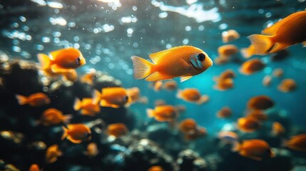 Fototapeta premium Orange fish underwater vibrant coral reef scene