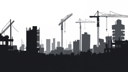 Obraz premium Cityscape under construction, cranes and buildings silhouettes