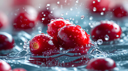 Fresh Cranberries Splashing in Water - Vibrant and Refreshing, General AI