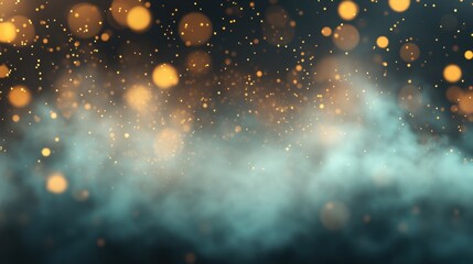 Fototapeta premium Golden and blue particles blend in a soft haze resembling an enchanting nighttime setting perfect for celebrations or gatherings