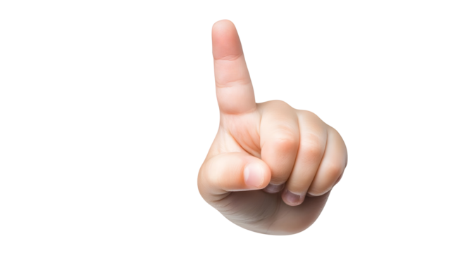 Realistic Photo of a Baby Hand with Finger Pointing Up on Transparent Background Shows Direction and Gesture with White Skin Healthy and Clean