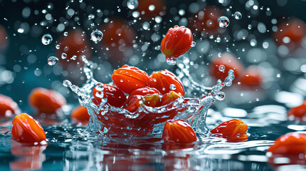 Fresh Goji Berries Splashing in Water - Dynamic and Refreshing, General AI