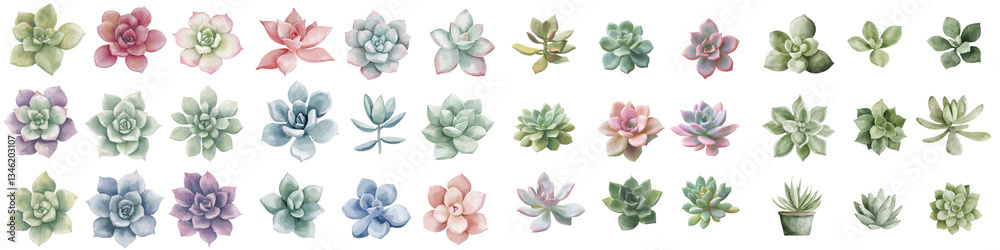 Aufkleber an isolated white background serves as the setting for a watercolor botanical illustration of a set 