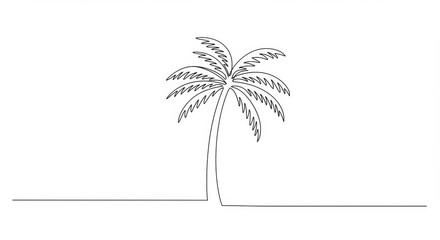 Elegant line drawing of a tropical palm tree swaying subtly in the wind illustration
