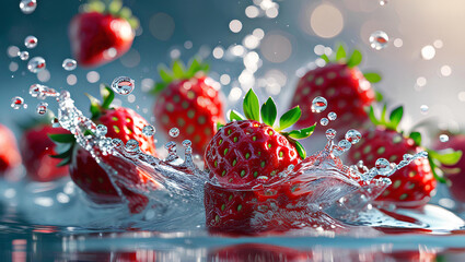  Fresh Strawberries Splashing in Water,  General AI