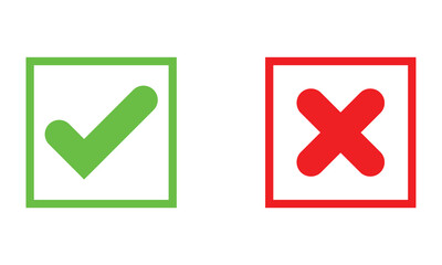 tick and cross buttons icon, yes and no button icon, checkmark icon on white background.