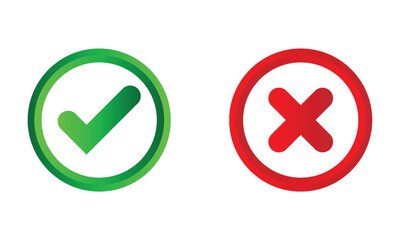 tick and cross buttons icon, yes and no button icon, checkmark icon on white background.