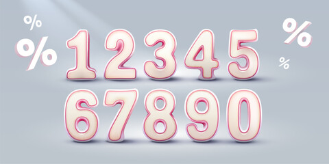 White numbers, volumetric symbols, set of numbers for sale. Vector illustration
