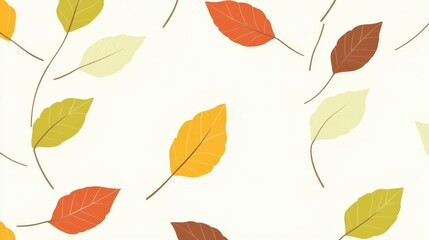 Fototapeta premium Autumn Leaves Falling Seamless Pattern White Background.