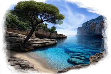 A dreamy watercolor view of the Calanques, capturing the cliffs and water in delicate brushstrokes