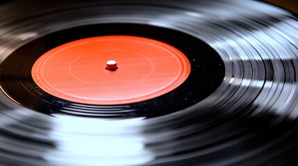 Close-up of spinning vinyl record on turntable with vibrant colors