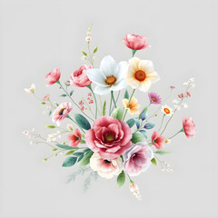 Fototapeta premium Delicate light-colored flowers arranged on a clean white background in soft natural light. Semi-realistic scene emphasizing purity, simplicity, and gentle floral beauty. 