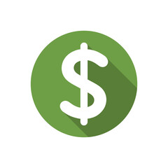 Dollar currency icon with long shadow. Money, USD sign symbol