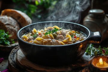 Aromatic Chicken Noodle Soup in Rustic Bowl