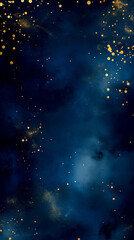 A dark blue background with gold foil accents