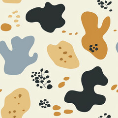 Naklejka premium Minimalist Textile Seamless Pattern Abstract seamless pattern with organic shapes in soft pastel tones, featuring earthy colors and playful design