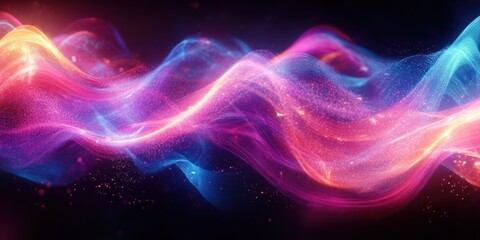 Neon Waveform Abstract Art with Futuristic Cyberpunk Style and Ambient Lighting