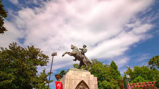 19 mayis or may 19 commemoration of Ataturk timelapse video. Statue of Honor aka Onur Aniti in Samsun Turkey.