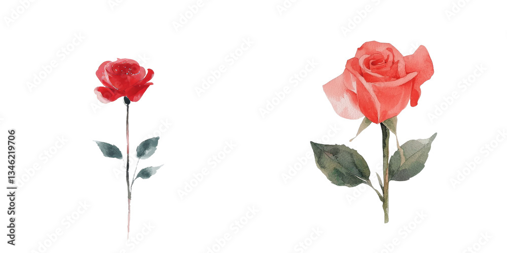 Poster the image features a red rose set against a white background, created in a watercolor style reminisc