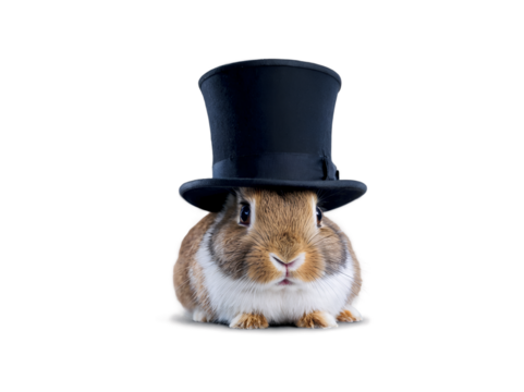 Adorable rabbit wearing a magician's hat, adding a touch of whimsical charm
