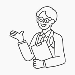 Male doctor holding medical report line drawing collage element vector