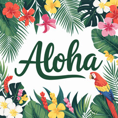 Naklejka premium Tropical Aloha Floral Design with Parrot