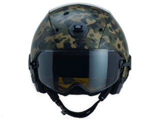 Advanced Military Helmet with Heads-Up Display and Camouflage Pattern