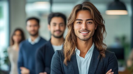 Asian Businessman and Businesswoman Team in Modern Office Portrait