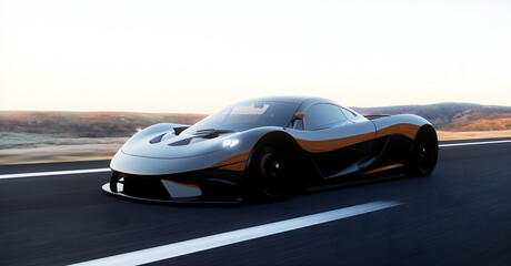 sports car drives on the highway