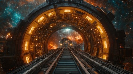 Futuristic space tunnel, interstellar travel, cosmic tunnel, exploration