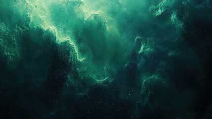 Obraz premium Ethereal celestial expanse with swirling nebulae, emerald hues, and shimmering starlight, creating a mesmerizing cosmic background
