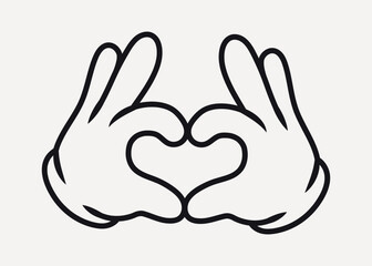 Obraz premium Cartoon heart hands, gesture line art illustration vector