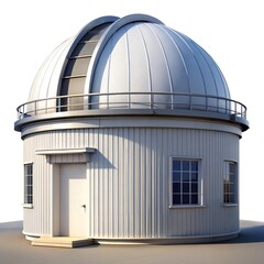 Fototapeta premium A modern astronomical observatory with a silver dome, wooden siding, and a welcoming door.