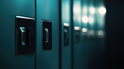 Close-up of sleek lockers in a modern facility with soft lighting