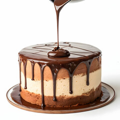 Vertical high angle shot of a fresh chocolate cake decorated with delicious chocolate on a plate