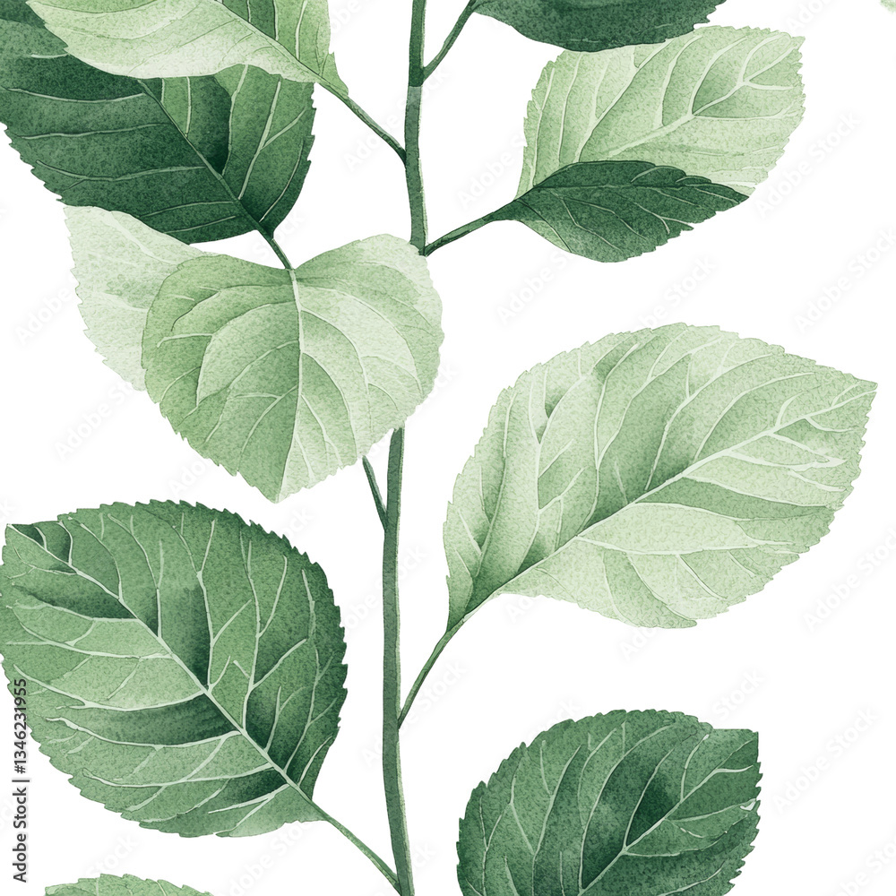 Aufkleber a watercolor painting featuring seamless patterns of mint leaves and branches is set on an isolated 