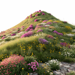 Obraz premium Various types of flowers on the grass