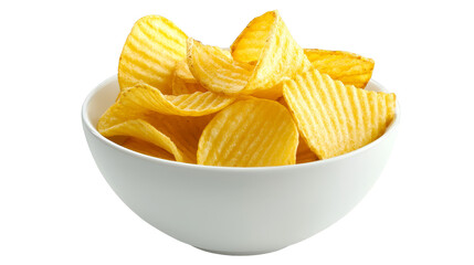 A bowl overflowing with crispy golden potato chips, the perfect snack for any occasion