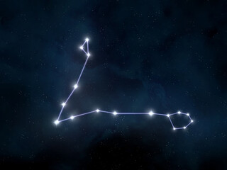 Constellation Pisces in the sky isolated. Bright shining stars on a dark background. Horoscope signs.