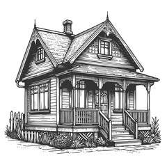 Victorian House with Porch and Gable Roof vector
