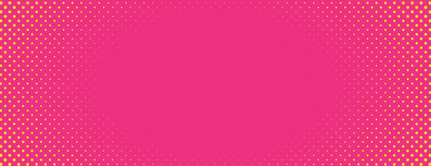 Pink background with yellow dots, creating a vibrant, retro style. The halftone background is bold and colorful, with a smooth pink texture. Minimal halftone vector gradient background