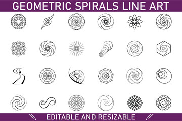Geometric Spirals Line Art Editable, Resizable, Mandala Designs