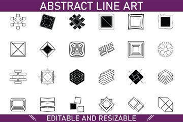 Editable Resizable Abstract Line Art Geometric Shapes Icons Set