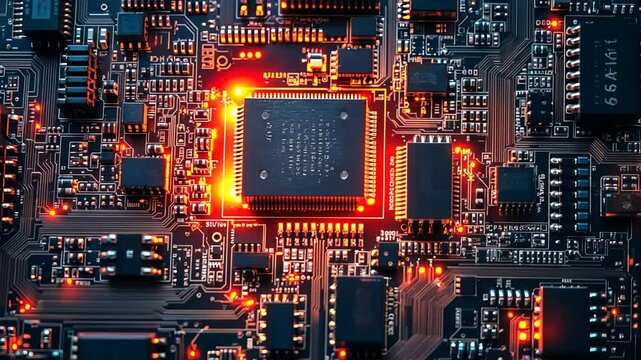 Dynamic glow of circuit board with led lights: a hightech visualization of electronic components