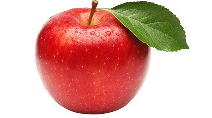 Juicy red apple with vibrant green leaf,  symbol of freshness and health fresh