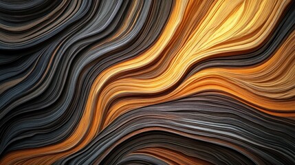 Abstract swirling gold, gray waves, digital art, background, design