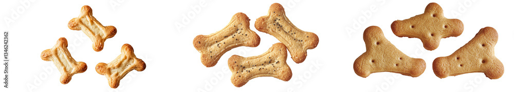 Poster from a top view, a serving of dog food molded into the shape of a bone is shown against a plain whit